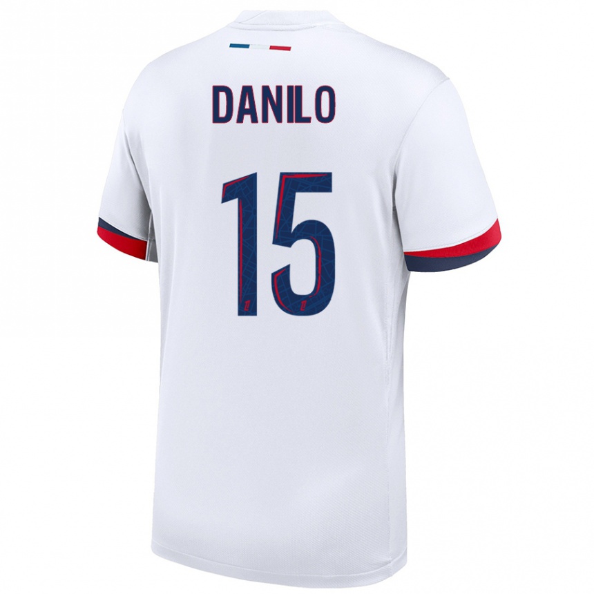 Kids Football Danilo Pereira #15 White Blue Red Away Jersey 2024/25 T-Shirt Canada