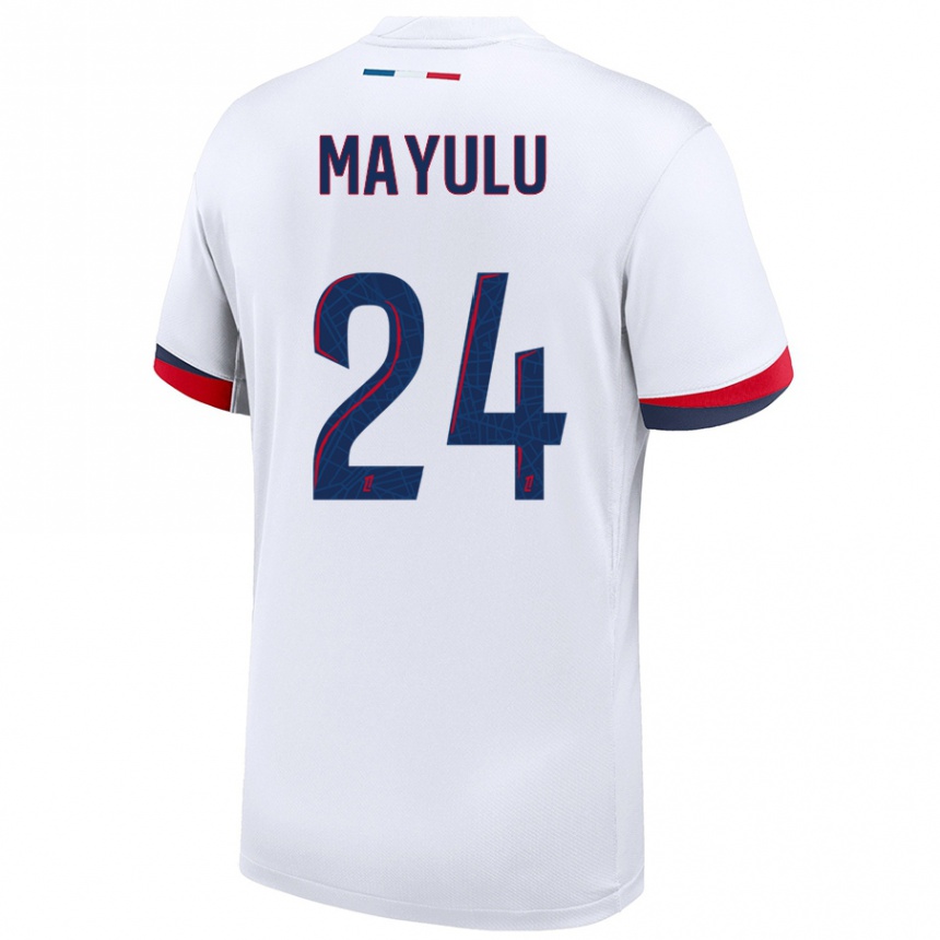 Kids Football Senny Mayulu #24 White Blue Red Away Jersey 2024/25 T-Shirt Canada