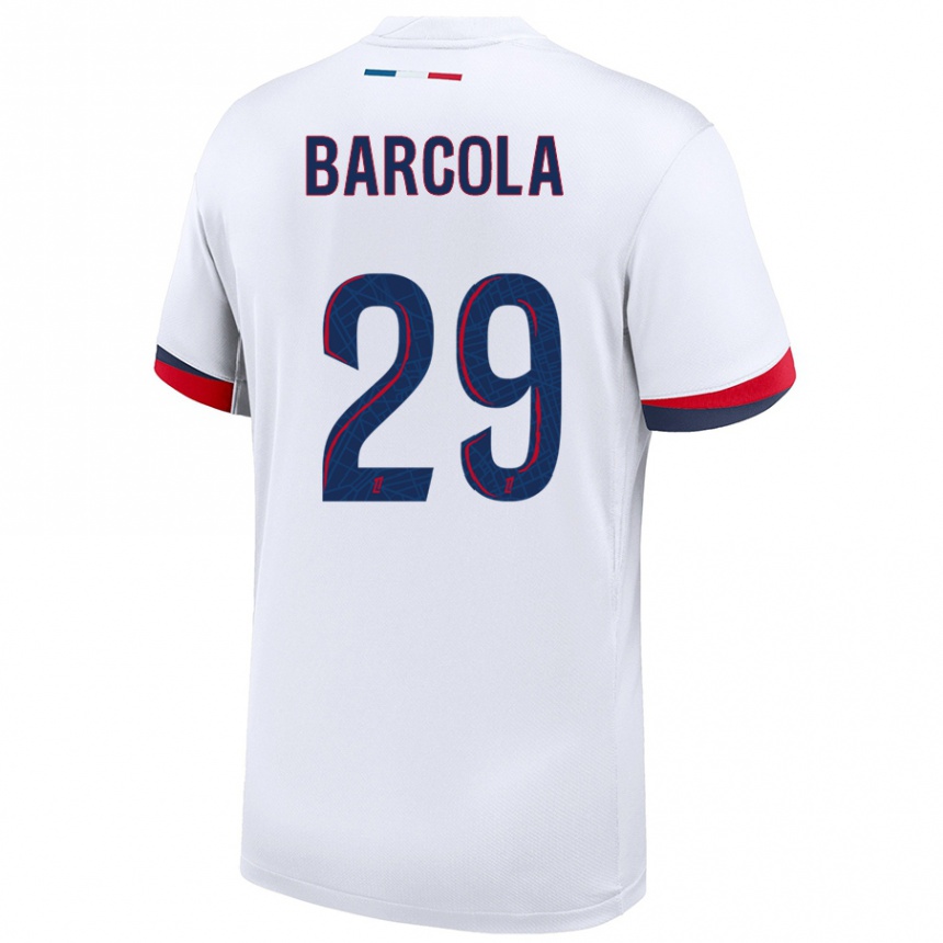 Enfant Football Maillot Bradley Barcola #29 Blanc Bleu Rouge Tenues Extérieur 2024/25 Canada