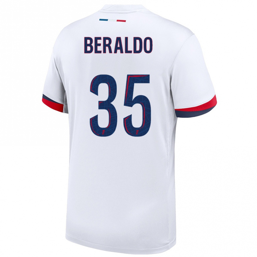 Kids Football Lucas Beraldo #35 White Blue Red Away Jersey 2024/25 T-Shirt Canada