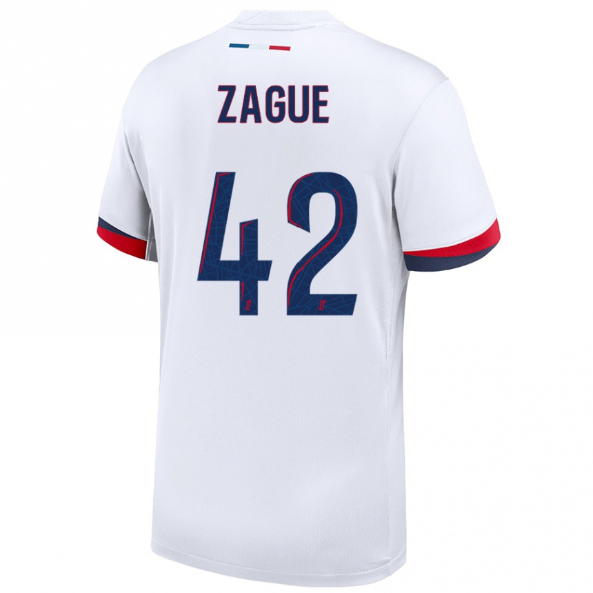 Kids Football Yoram Zague #42 White Blue Red Away Jersey 2024/25 T-Shirt Canada