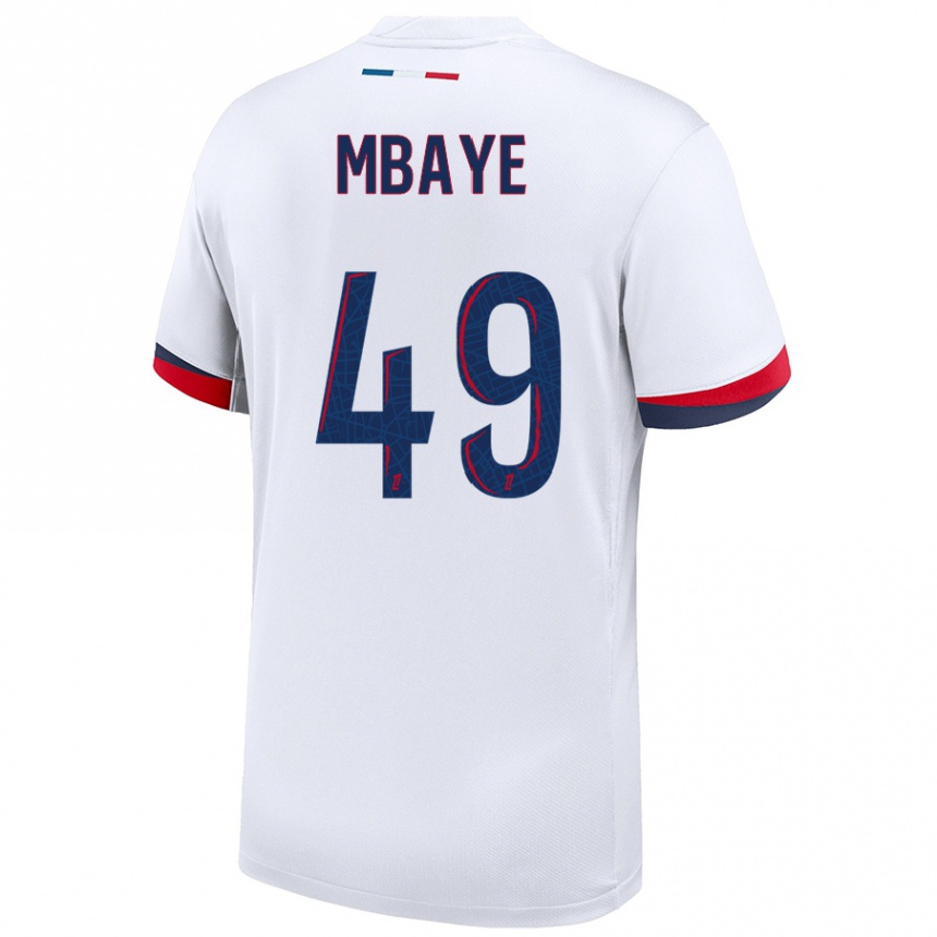 Kids Football Ibrahim Mbaye #49 White Blue Red Away Jersey 2024/25 T-Shirt Canada