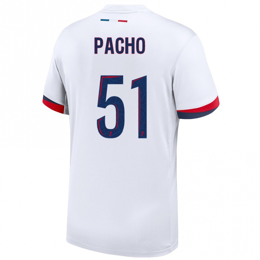 Kids Football Willian Pacho #51 White Blue Red Away Jersey 2024/25 T-Shirt Canada