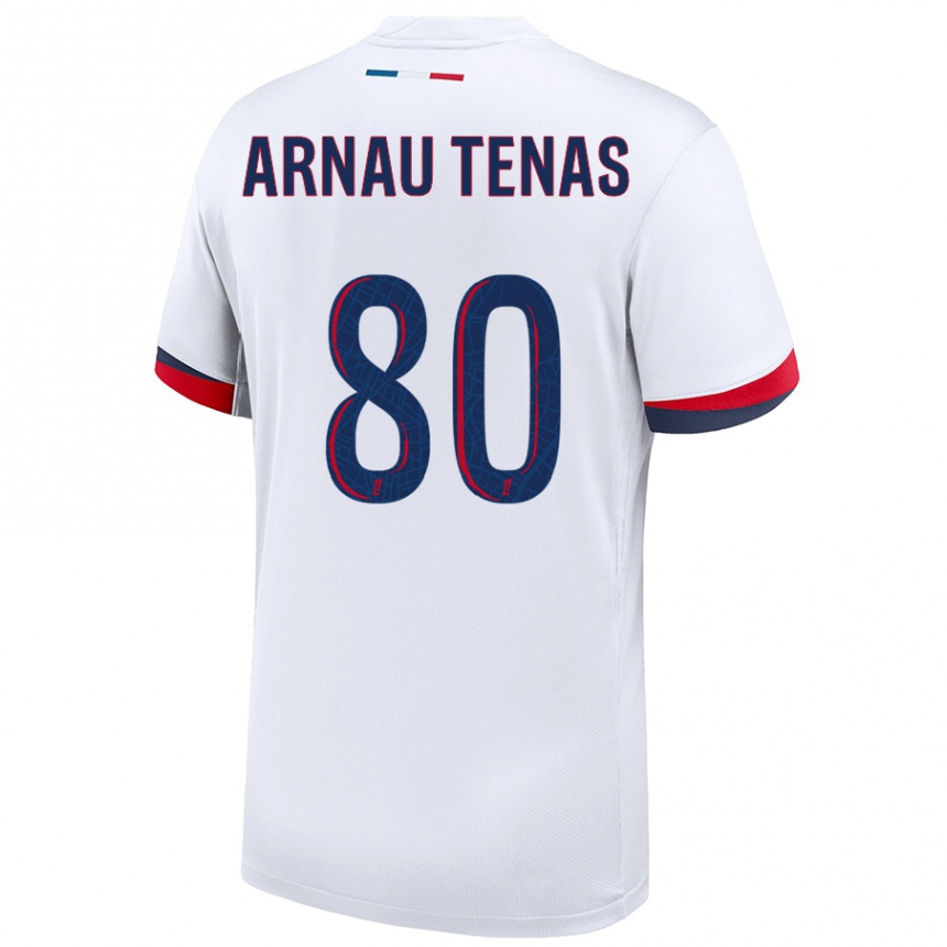 Kids Football Arnau Tenas #80 White Blue Red Away Jersey 2024/25 T-Shirt Canada