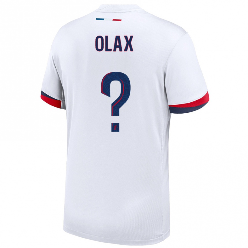 Kids Football Djamy Olax #0 White Blue Red Away Jersey 2024/25 T-Shirt Canada