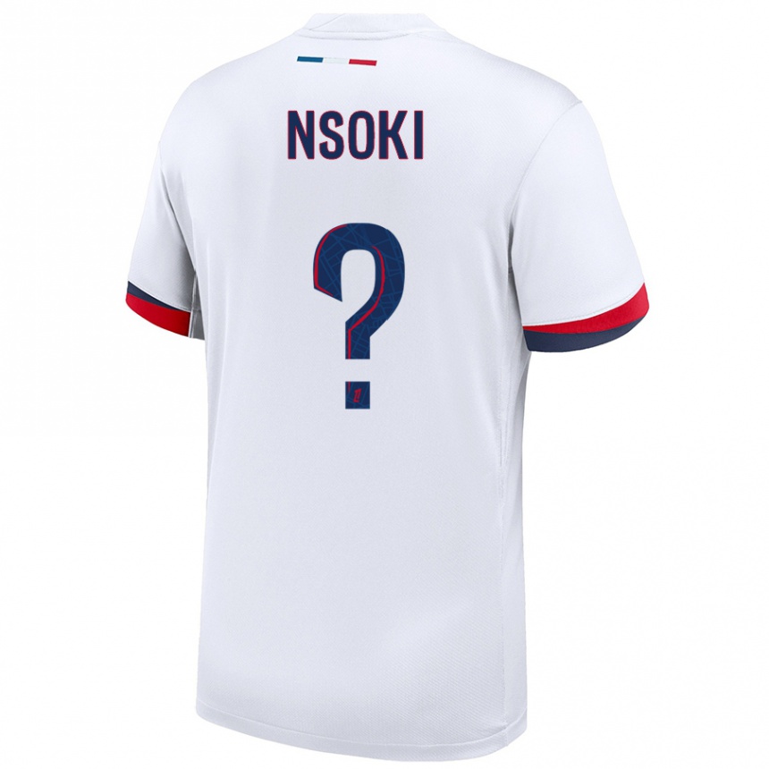 Kids Football Noah Nsoki #0 White Blue Red Away Jersey 2024/25 T-Shirt Canada