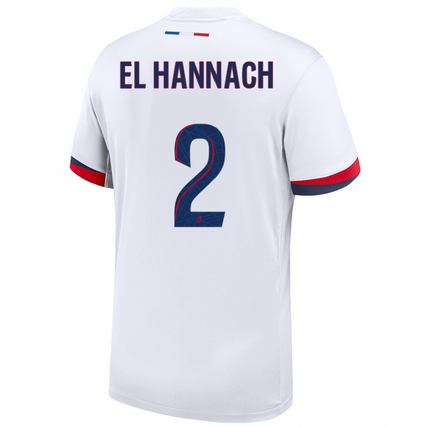 Kids Football Naoufel El Hannach #2 White Blue Red Away Jersey 2024/25 T-Shirt Canada