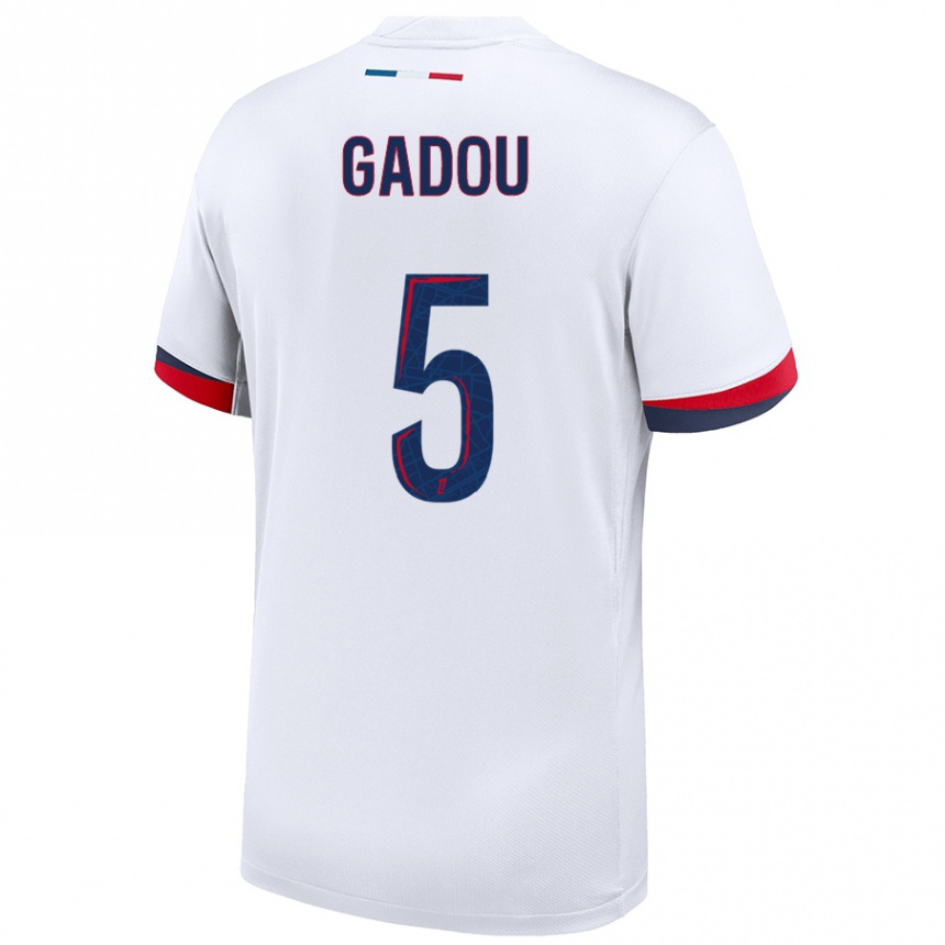 Kids Football Joane Gadou #5 White Blue Red Away Jersey 2024/25 T-Shirt Canada