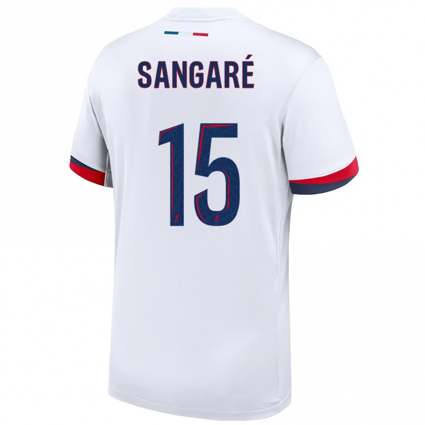 Kids Football Mahamadou Sangaré #15 White Blue Red Away Jersey 2024/25 T-Shirt Canada