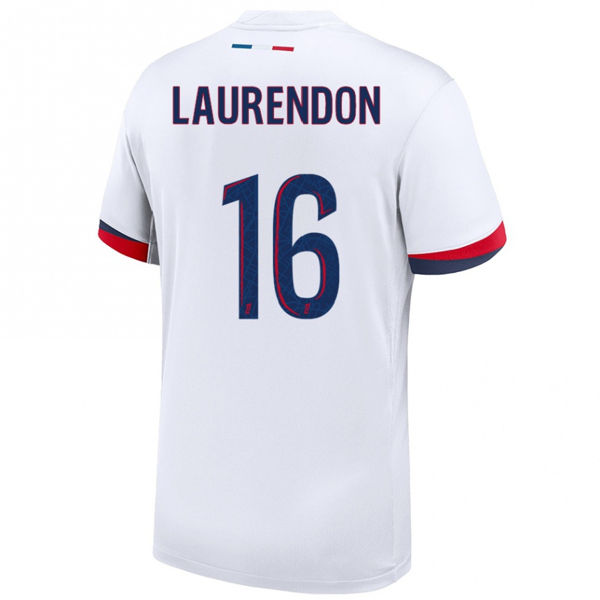 Kids Football Bilal Laurendon #16 White Blue Red Away Jersey 2024/25 T-Shirt Canada