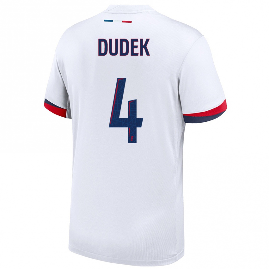 Kids Football Paulina Dudek #4 White Blue Red Away Jersey 2024/25 T-Shirt Canada