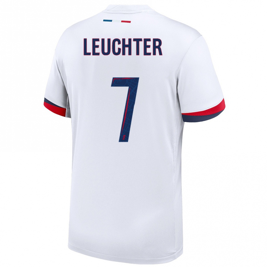 Kids Football Romée Leuchter #7 White Blue Red Away Jersey 2024/25 T-Shirt Canada