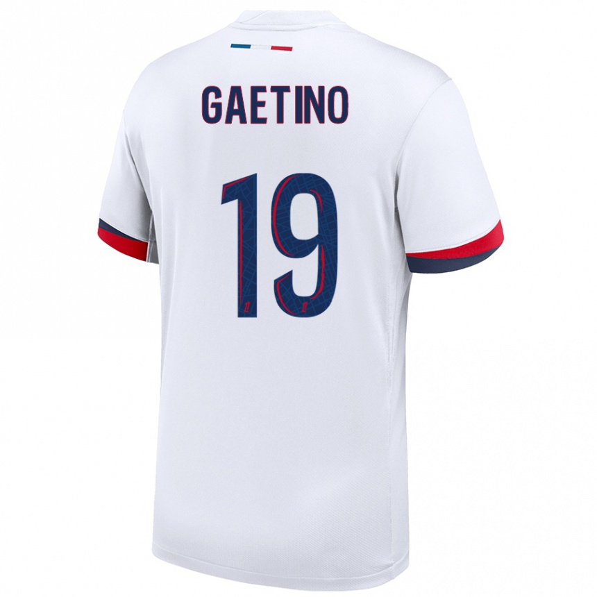 Kids Football Eva Gaetino #19 White Blue Red Away Jersey 2024/25 T-Shirt Canada