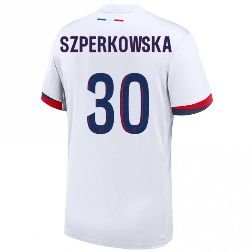 Kids Football Oliwia Szperkowska #30 White Blue Red Away Jersey 2024/25 T-Shirt Canada