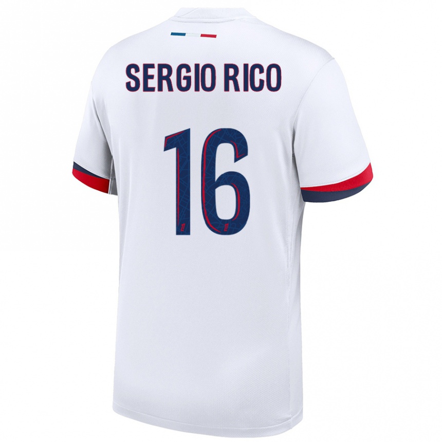 Enfant Football Maillot Sergio Rico #16 Blanc Bleu Rouge Tenues Extérieur 2024/25 Canada