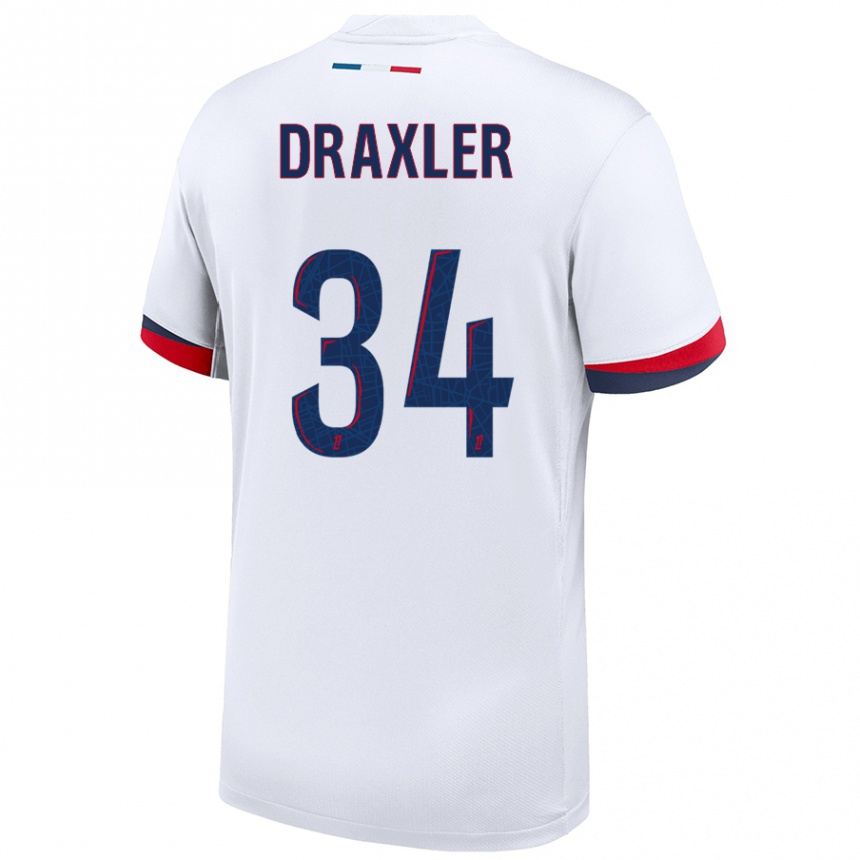 Enfant Football Maillot Julian Draxler #34 Blanc Bleu Rouge Tenues Extérieur 2024/25 Canada