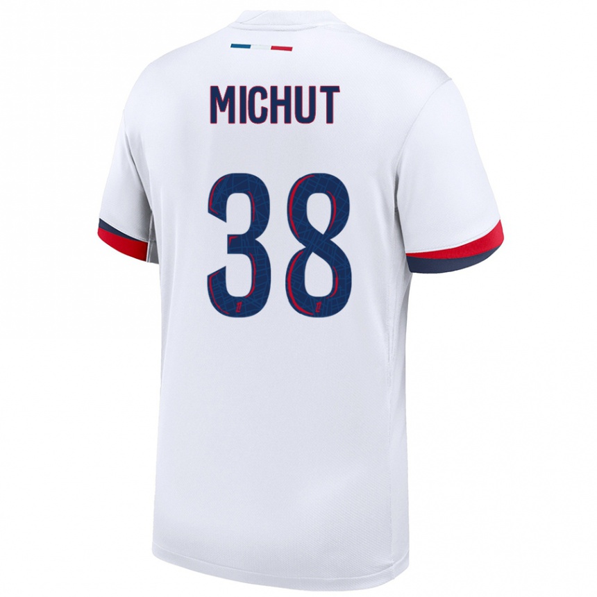 Enfant Football Maillot Edouard Michut #38 Blanc Bleu Rouge Tenues Extérieur 2024/25 Canada