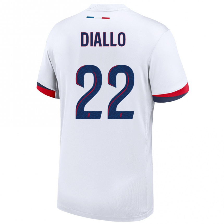 Enfant Football Maillot Abdou Diallo #22 Blanc Bleu Rouge Tenues Extérieur 2024/25 Canada