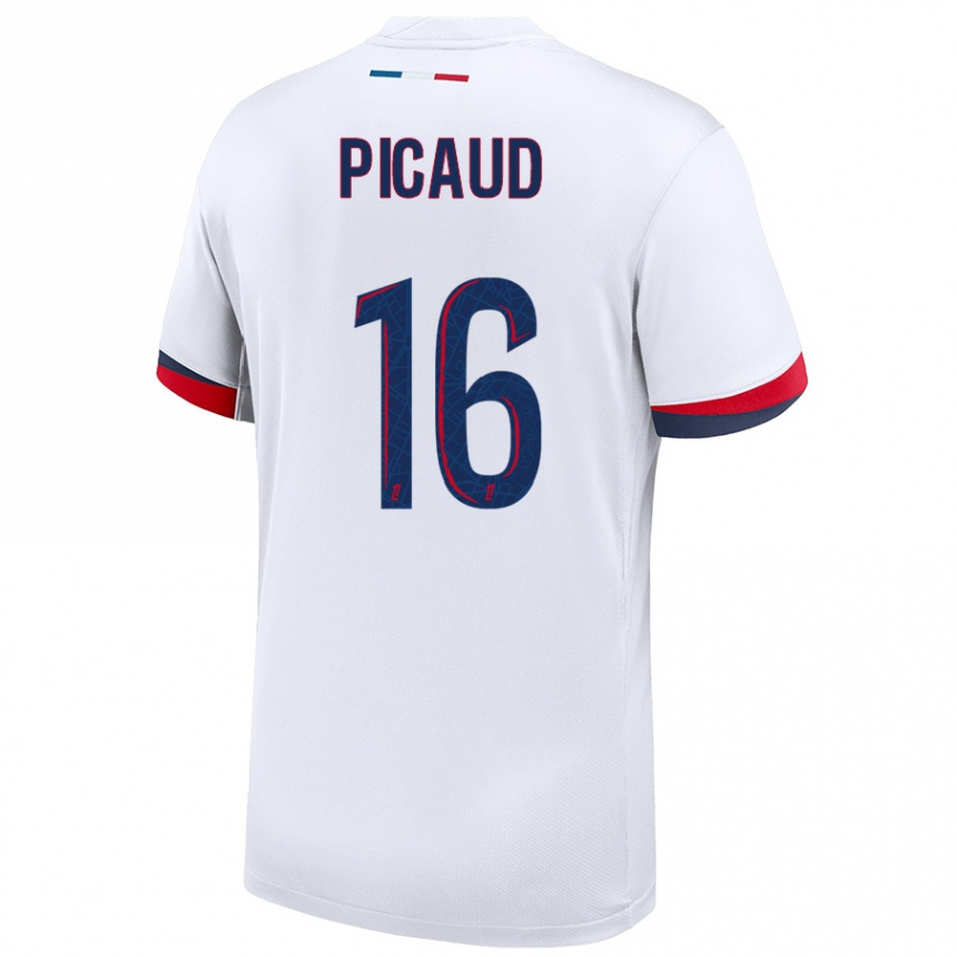 Enfant Football Maillot Constance Picaud #16 Blanc Bleu Rouge Tenues Extérieur 2024/25 Canada