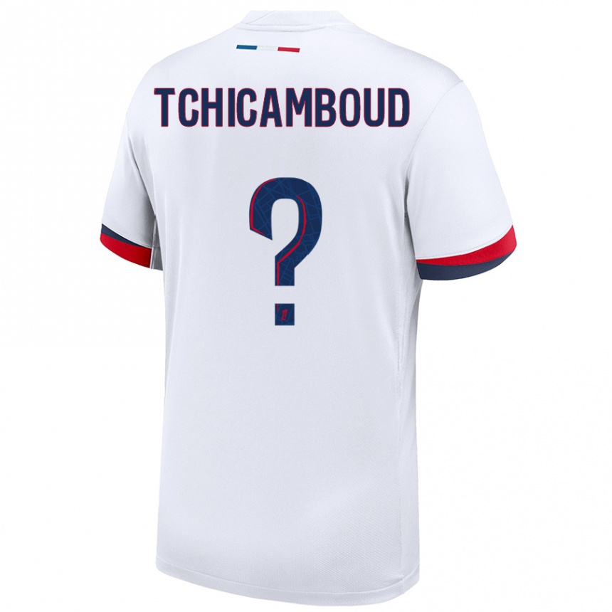 Enfant Football Maillot Queyrell Tchicamboud #0 Blanc Bleu Rouge Tenues Extérieur 2024/25 Canada