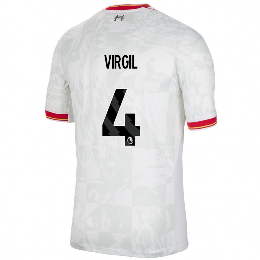 Kids Football Virgil Van Dijk #4 White Red Black Third Jersey 2024/25 T-Shirt Canada