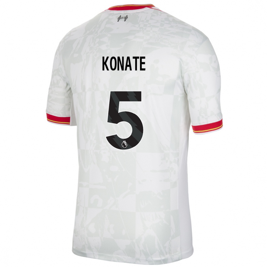 Enfant Football Maillot Ibrahima Konate #5 Blanc Rouge Noir Troisieme 2024/25 Canada