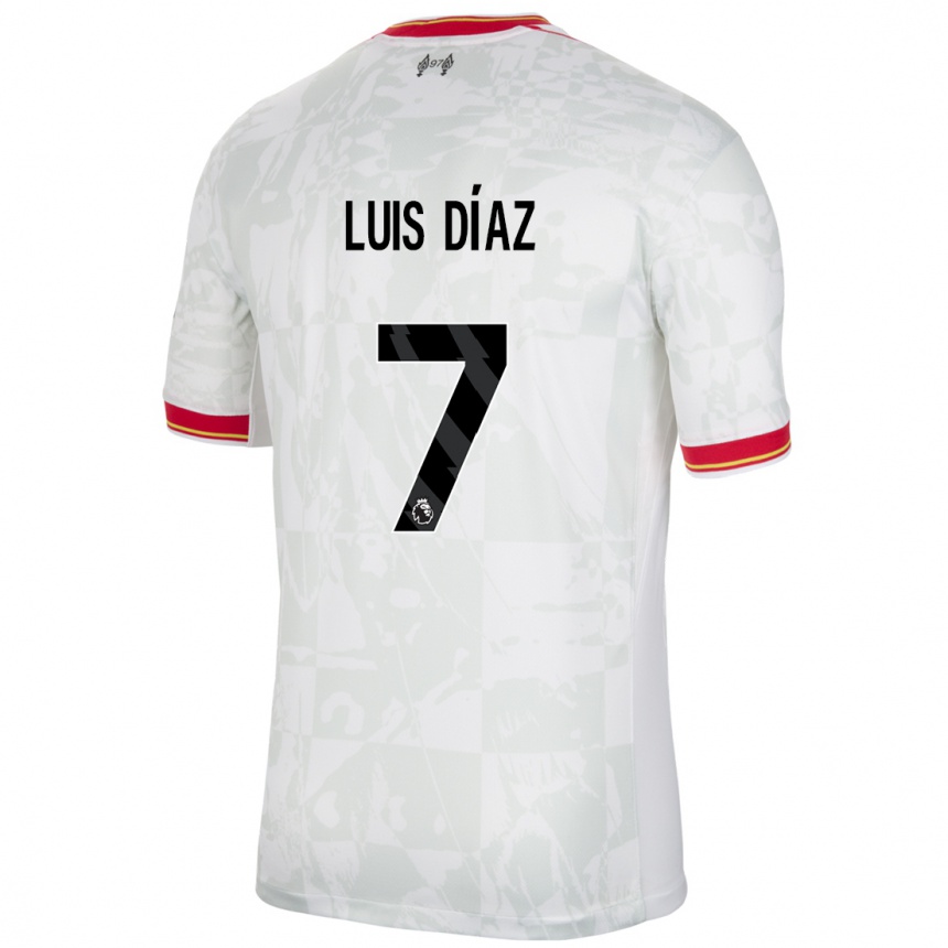 Enfant Football Maillot Luis Diaz #7 Blanc Rouge Noir Troisieme 2024/25 Canada