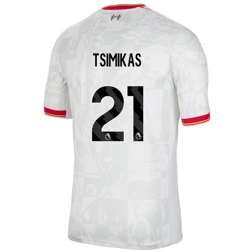 Kids Football Konstantinos Tsimikas #21 White Red Black Third Jersey 2024/25 T-Shirt Canada