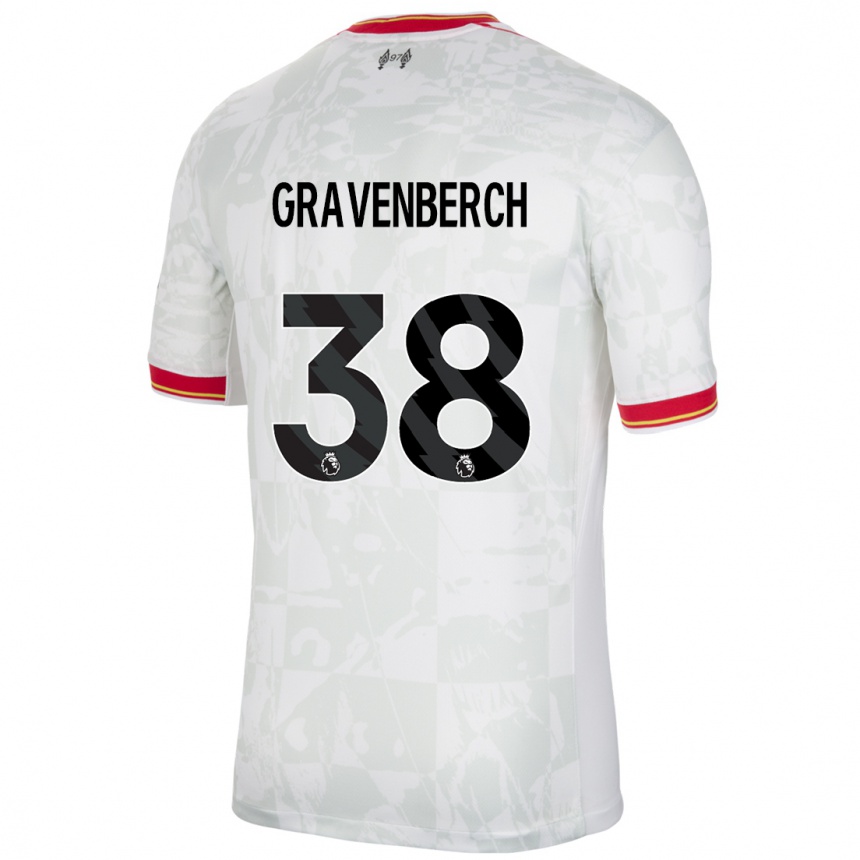 Kids Football Ryan Gravenberch #38 White Red Black Third Jersey 2024/25 T-Shirt Canada