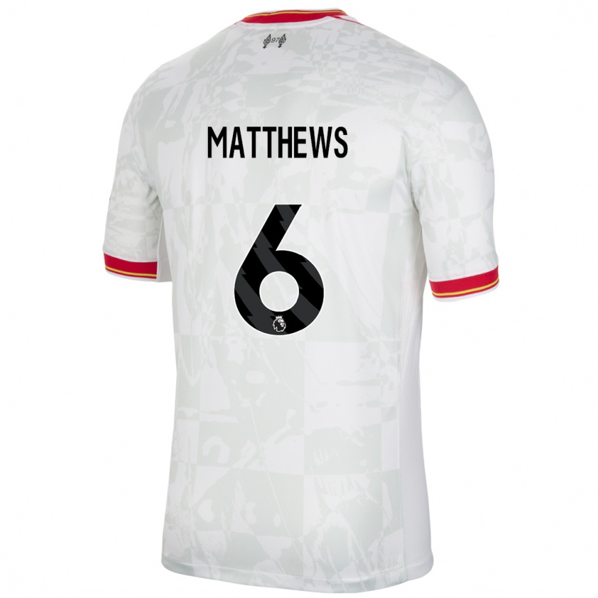 Kids Football Jasmine Matthews #6 White Red Black Third Jersey 2024/25 T-Shirt Canada