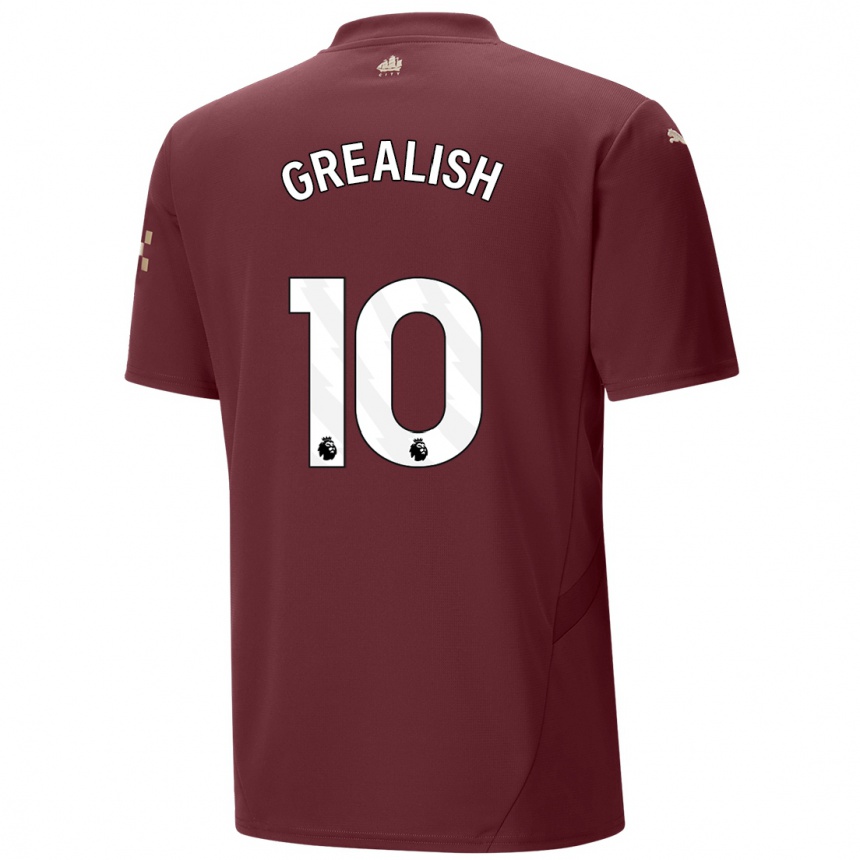 Kids Football Jack Grealish #10 Maroon Third Jersey 2024/25 T-Shirt Canada