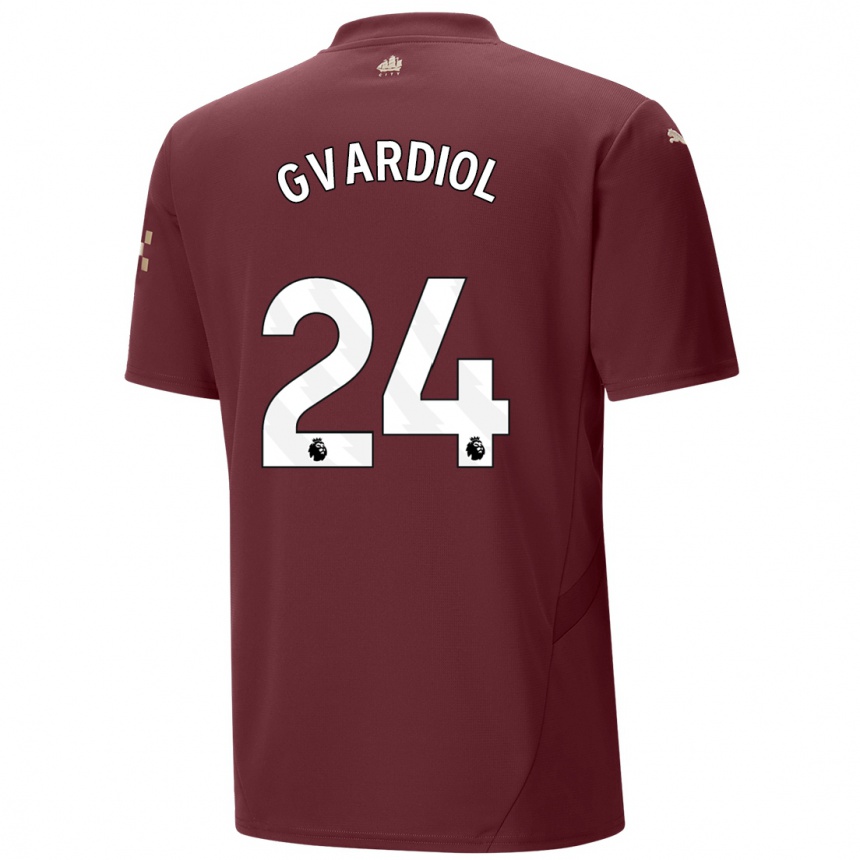 Kids Football Josko Gvardiol #24 Maroon Third Jersey 2024/25 T-Shirt Canada