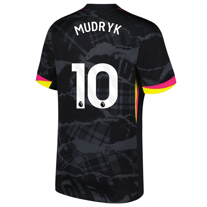 Kids Football Mykhaylo Mudryk #10 Black Pink Third Jersey 2024/25 T-Shirt Canada