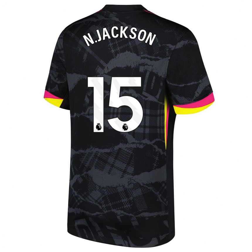 Kids Football Nicolas Jackson #15 Black Pink Third Jersey 2024/25 T-Shirt Canada