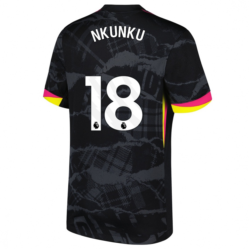 Kids Football Christopher Nkunku #18 Black Pink Third Jersey 2024/25 T-Shirt Canada