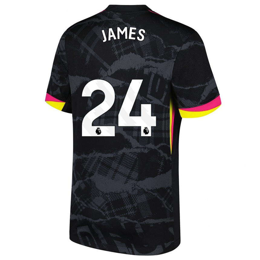 Kids Football Reece James #24 Black Pink Third Jersey 2024/25 T-Shirt Canada