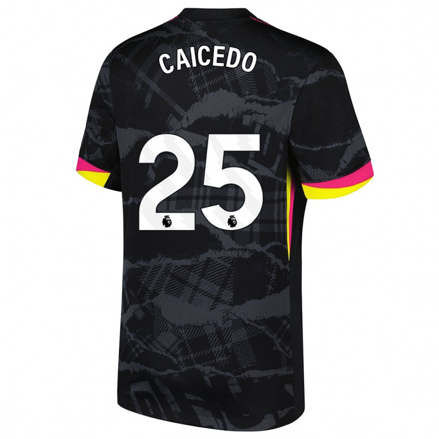 Kids Football Moisés Caicedo #25 Black Pink Third Jersey 2024/25 T-Shirt Canada