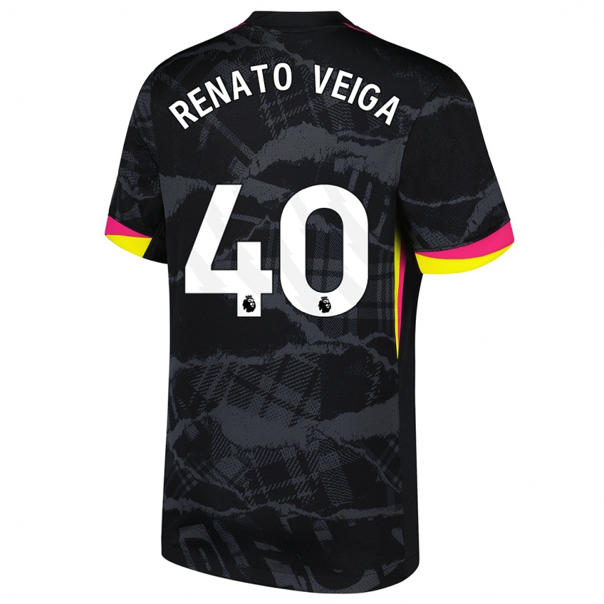 Kids Football Renato Veiga #40 Black Pink Third Jersey 2024/25 T-Shirt Canada