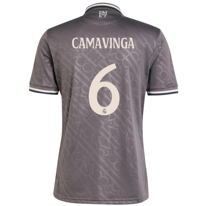 Kids Football Eduardo Camavinga #6 Charcoal Third Jersey 2024/25 T-Shirt Canada