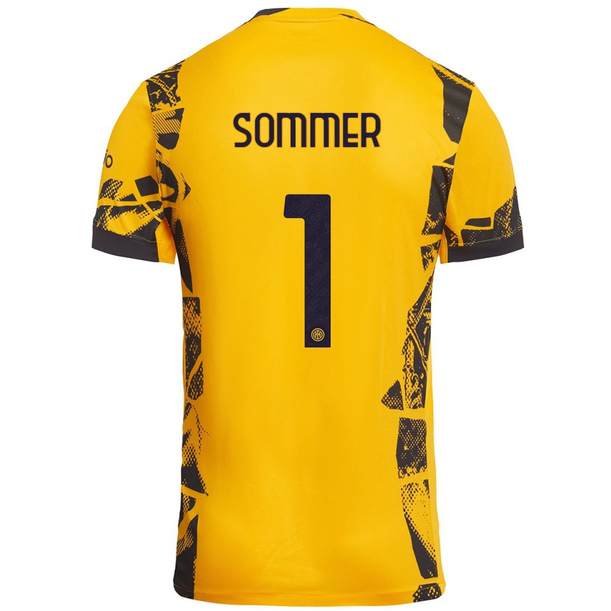 Kids Football Yann Sommer #1 Gold Black Third Jersey 2024/25 T-Shirt Canada