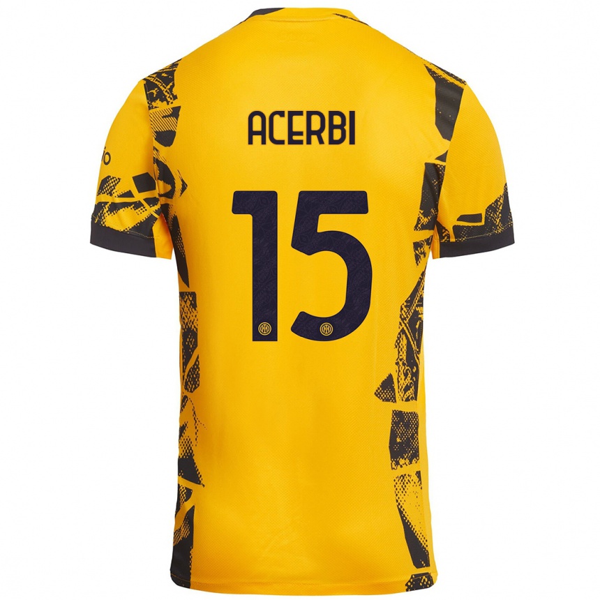 Kids Football Francesco Acerbi #15 Gold Black Third Jersey 2024/25 T-Shirt Canada