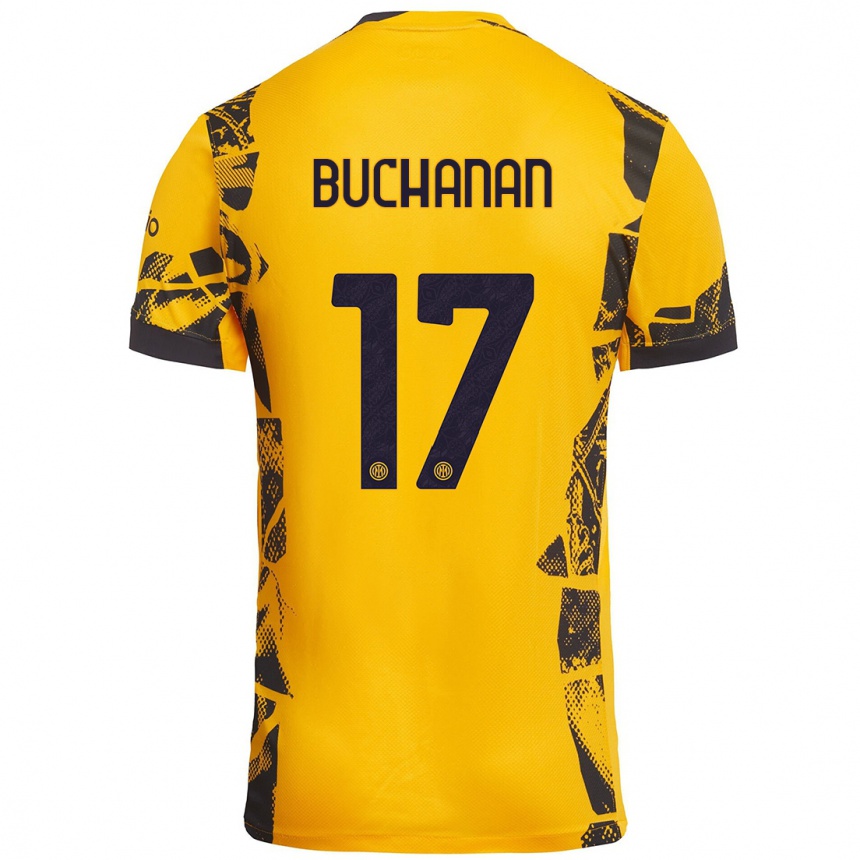 Kids Football Tajon Buchanan #17 Gold Black Third Jersey 2024/25 T-Shirt Canada