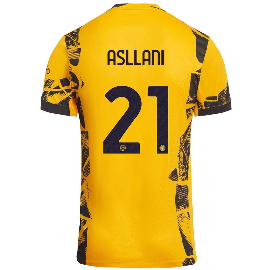 Kids Football Kristjan Asllani #21 Gold Black Third Jersey 2024/25 T-Shirt Canada