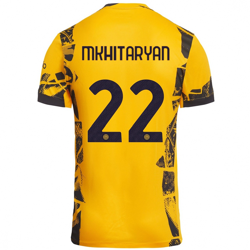 Kids Football Henrikh Mkhitaryan #22 Gold Black Third Jersey 2024/25 T-Shirt Canada