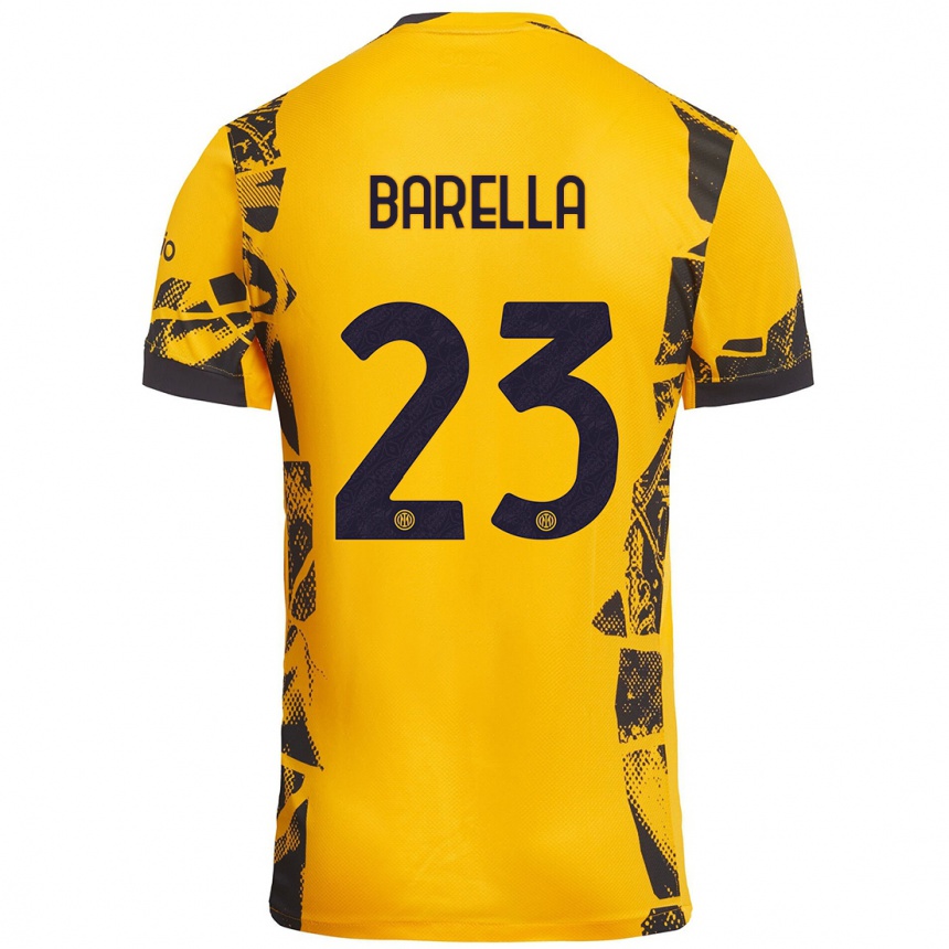 Kids Football Nicolò Barella #23 Gold Black Third Jersey 2024/25 T-Shirt Canada