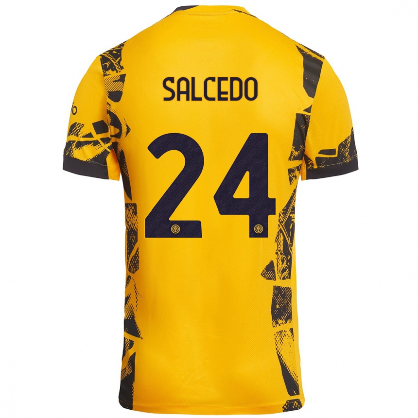 Kids Football Eddie Salcedo #24 Gold Black Third Jersey 2024/25 T-Shirt Canada