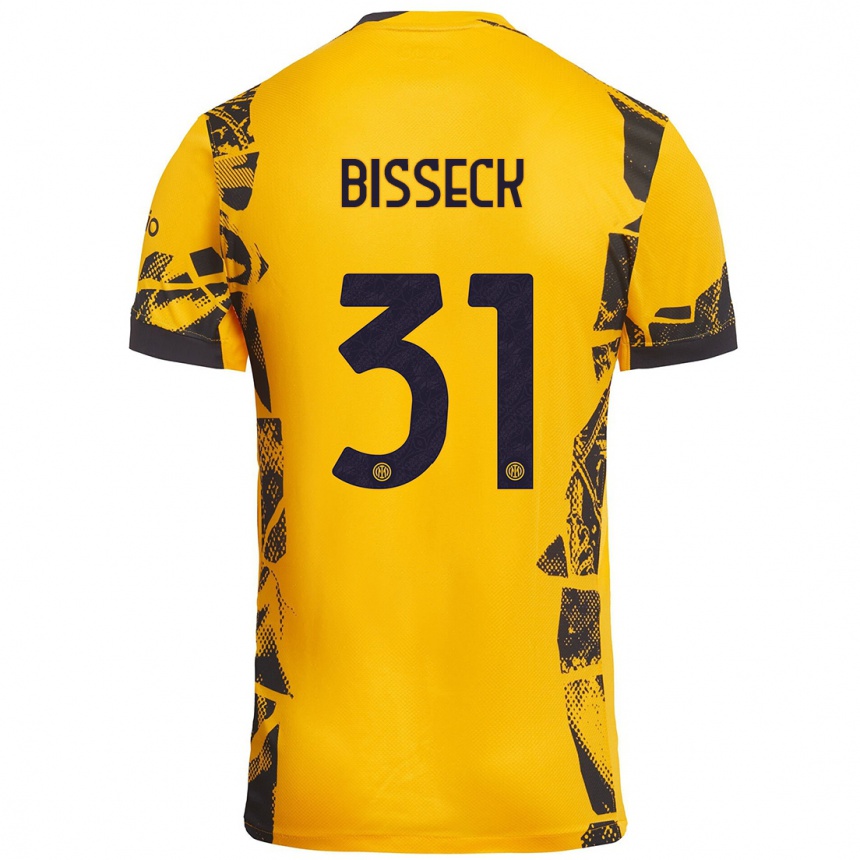 Kids Football Yann Bisseck #31 Gold Black Third Jersey 2024/25 T-Shirt Canada