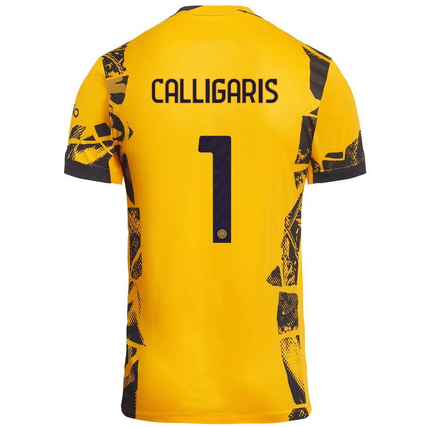 Kids Football Alessandro Calligaris #1 Gold Black Third Jersey 2024/25 T-Shirt Canada