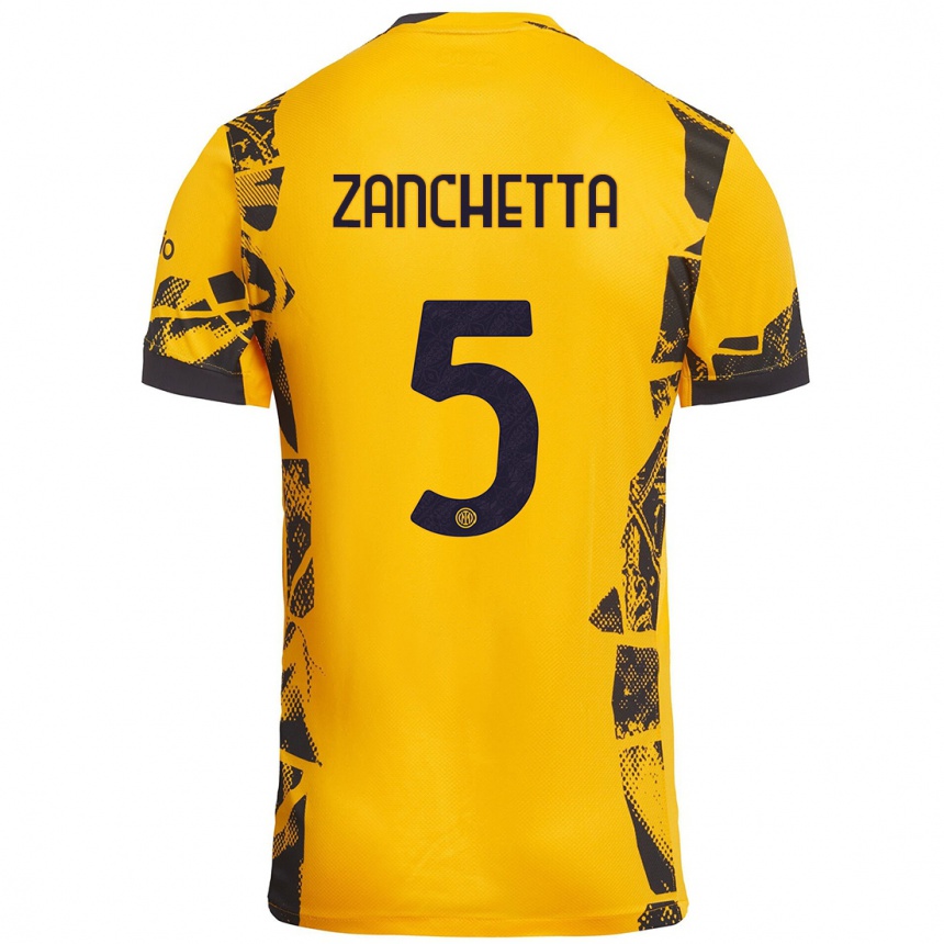 Kids Football Mattia Zanchetta #5 Gold Black Third Jersey 2024/25 T-Shirt Canada