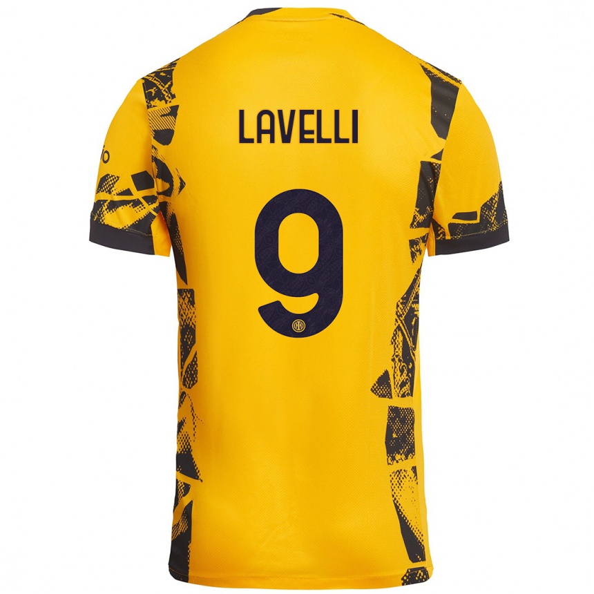 Kids Football Matteo Lavelli #9 Gold Black Third Jersey 2024/25 T-Shirt Canada